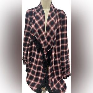 Wild Blue Sadie Robertson Open Front Flannel Top Blouse Women's Size Large Plaid